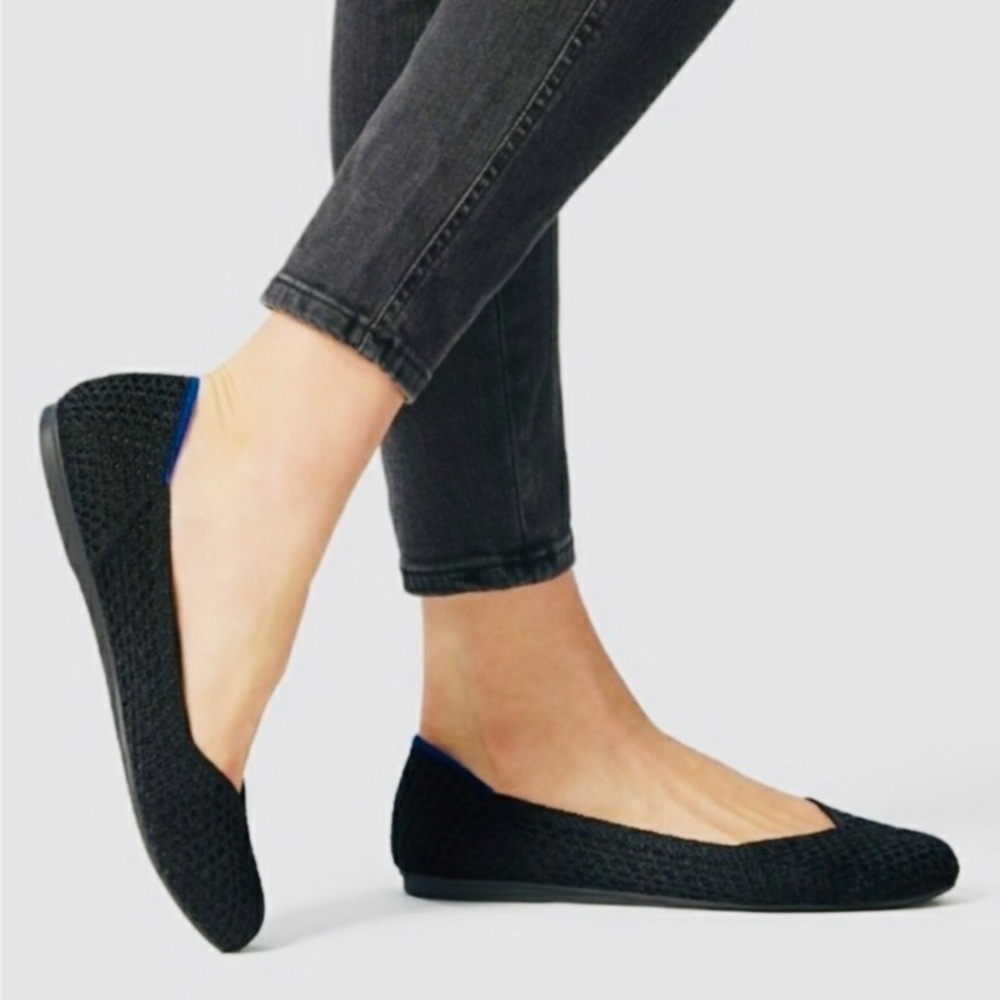 Rothy's Black Honeycomb Knit Round Toe Ballet Flats Size 6.5 (retired style)